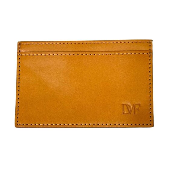 DVF Diane von Furstenberg NEW Slim Credit Card Case Brown Leather BLK/WHT Fabric - Picture 1 of 4